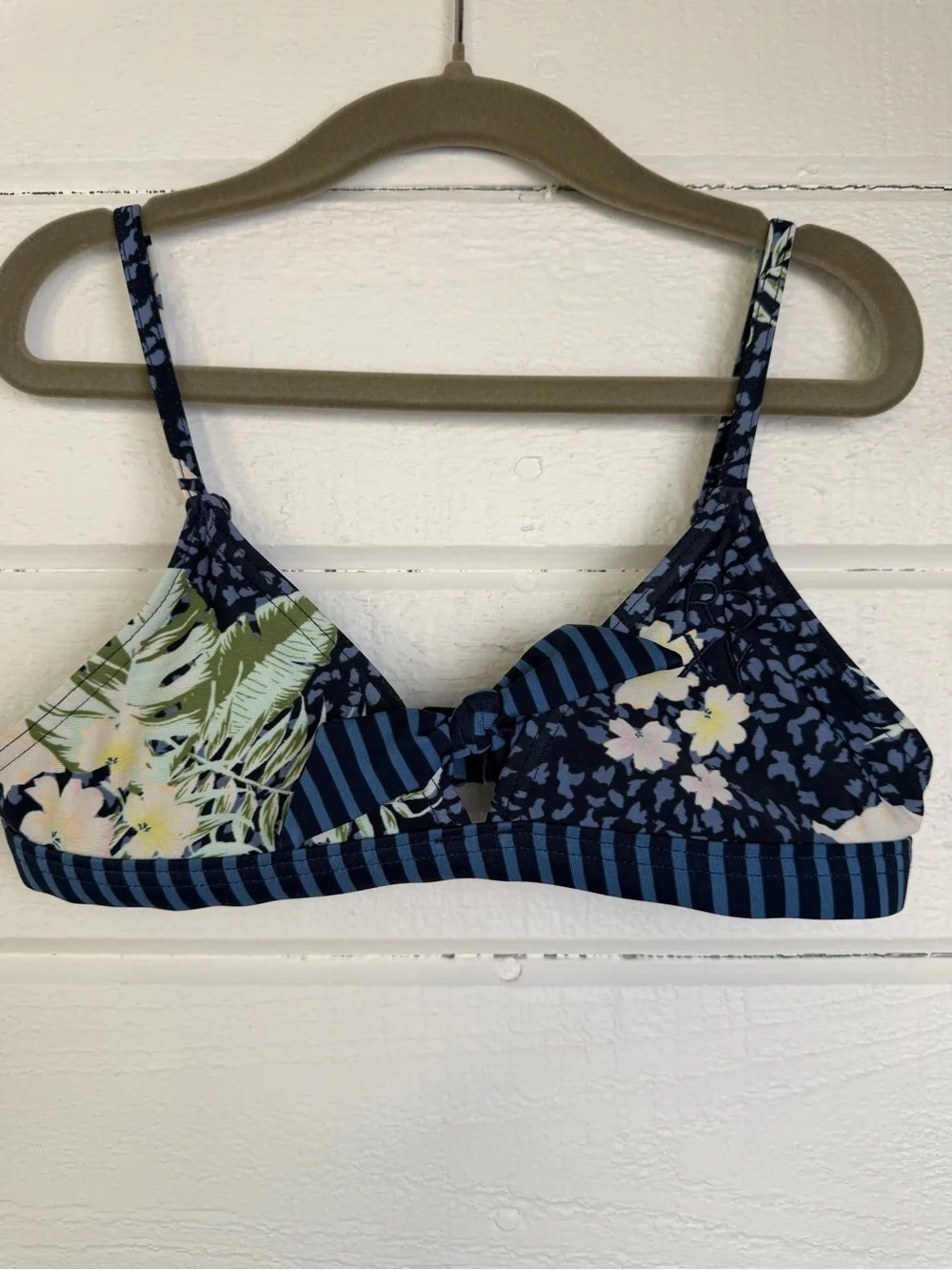 Roxy Girls Navy Blue Floral & Stripe Bikini Top